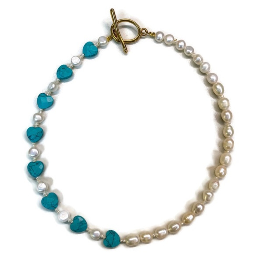 Pearl and Turquoise Half and Half Necklace